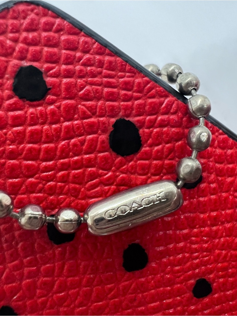 Coach Red Black Polka Dot Leather Hangtag Bag Charm Key Fob Rare Replacement - Picture 2 of 11